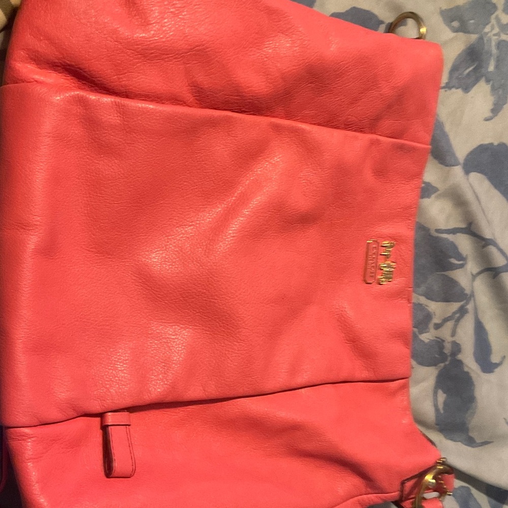 Coach Pebble Leather Shoulder Bag in Coral Pink